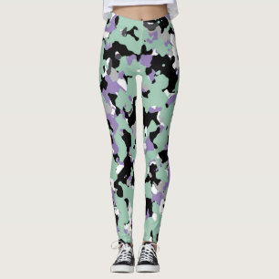 Mint Green & Purple Camouflage Camo Print Leggings