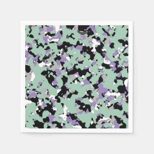 Mint Green & Purple Camouflage Camo Print Party Napkin