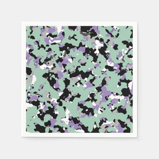 Mint Green & Purple Camouflage Camo Print Party Napkin (Front)