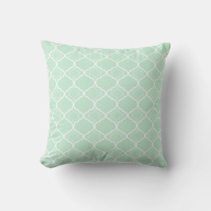 Mint Green Quatrefoil Geometric Pattern Cushion
