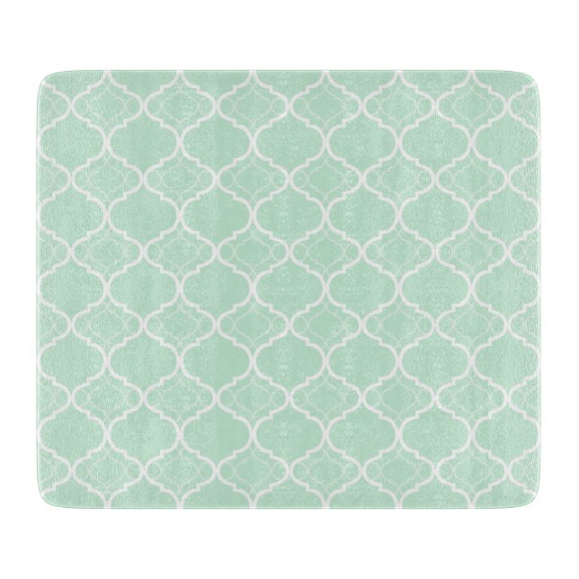 Mint Green Quatrefoil Geometric Pattern Cutting Board (Front)