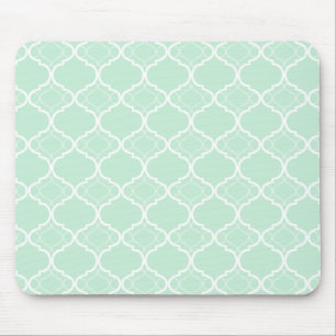Mint Green Quatrefoil Geometric Pattern Mouse Mat