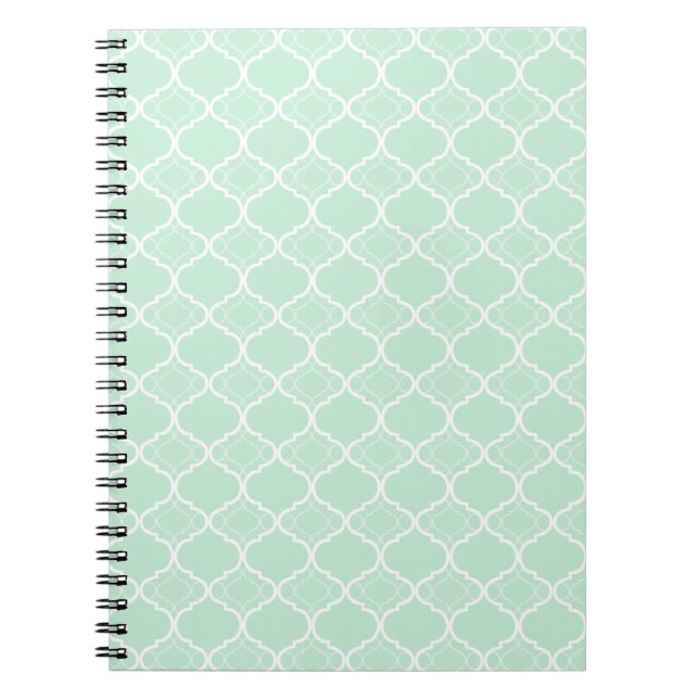 Mint Green Quatrefoil Geometric Pattern Notebook (Front)