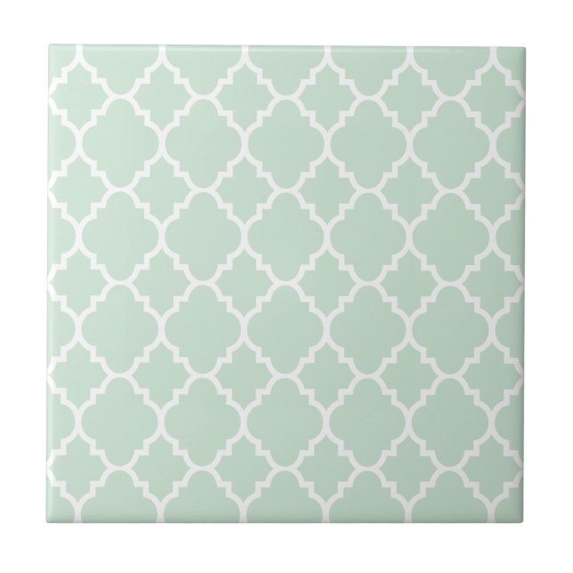 Mint Green Quatrefoil Moroccan Pattern Tile (Front)