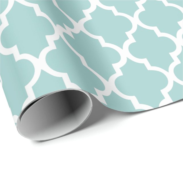 Mint Green Quatrefoil Tiles Pattern Wrapping Paper (Roll Corner)