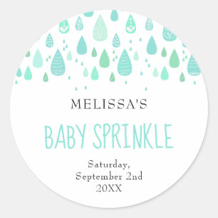Mint green raindrops baby sprinkle classic round sticker