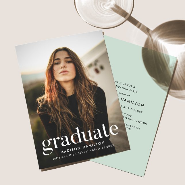 Mint Green | Refined Photo Graduation Party Invitation (Creator Uploaded)