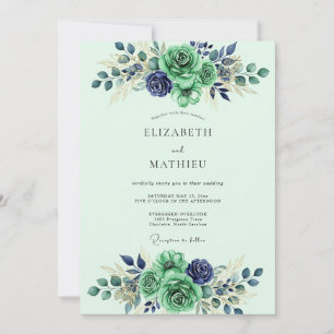 Mint Green Refined Watercolor Wedding Invitation