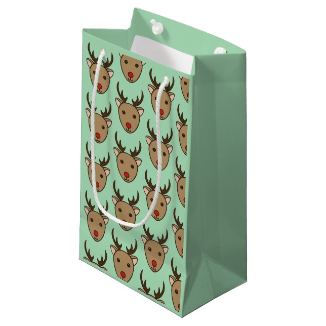 Mint Green Reindeer Christmas Gift Bag (Front Angled)