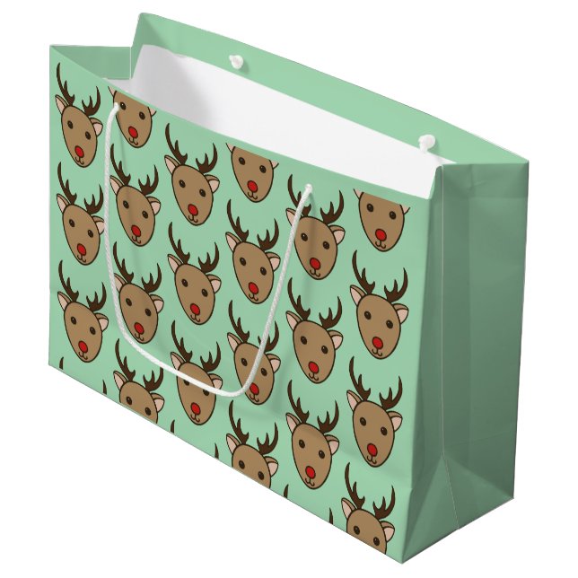 Mint Green Reindeer Christmas Gift Bag (Front Angled)