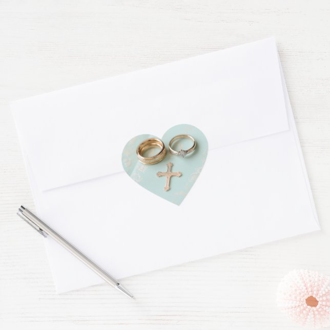 Mint green religious wedding heart sticker (Envelope)