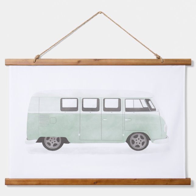 Mint Green Retro Van Nursery Decor Hanging Tapestry (Front)