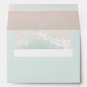 Mint green return address beach wedding envelope