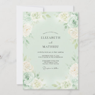 Mint Green Romantic Blossom Wedding Invitation