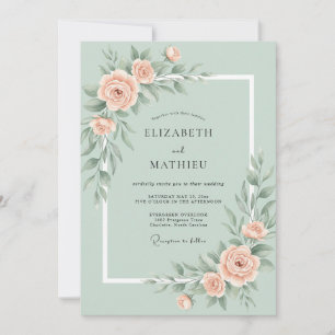 Mint Green Romantic Rose Wedding Invitation