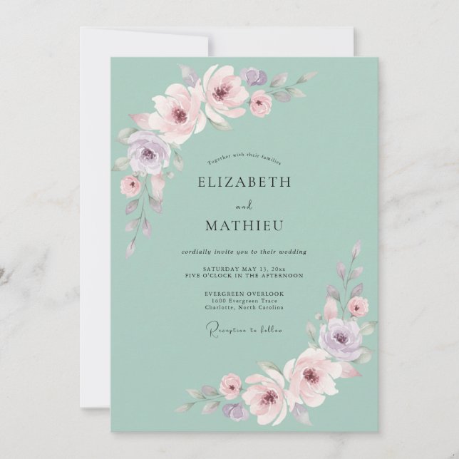 Mint Green Romantic Watercolor Wedding Invitation (Front)