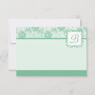 Mint Green Rose Damask Monogram Flat Card