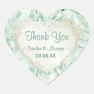Mint Green Rose Elegance -  Thank You Heart Sticker