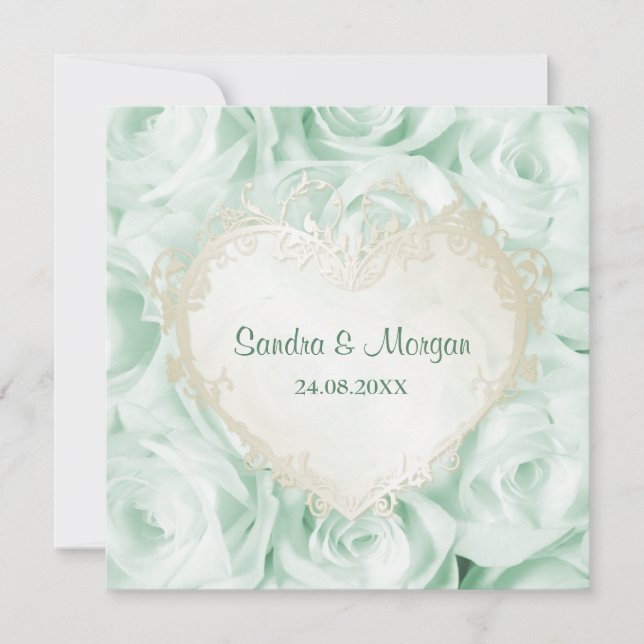 Mint Green Rose Floral Wedding Invitation (Front)