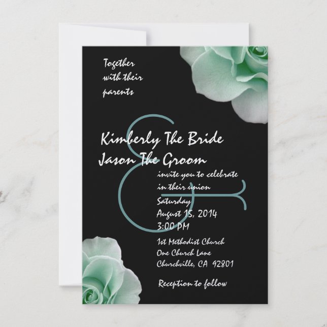 Mint Green Roses and Black Wedding Template (Front)