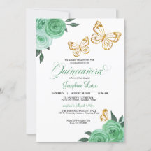 Mint Green Roses Gold Butterfly Quinceañera Floral