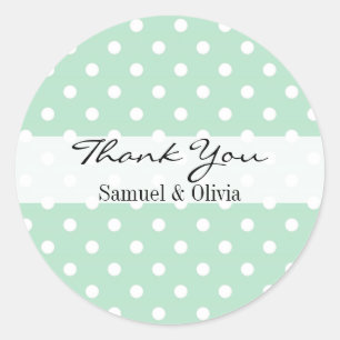 Mint Green Round Custom Polka Dotted Thank You Classic Round Sticker