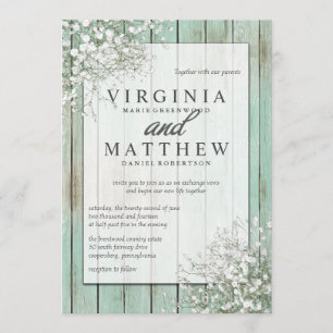 Mint Green Rustic Baby's Breath Wedding Invitation