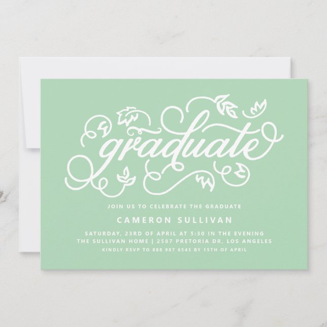Mint Green Rustic Calligraphy Graduation Party Invitation (Front)
