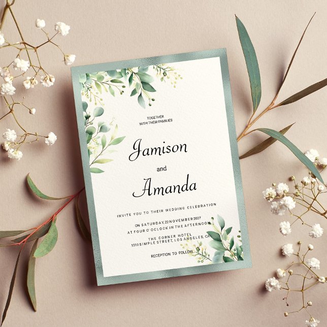 Mint green rustic eucalyptus foliage Wedding Invitation (Mint green rustic eucalyptus foliage Wedding)