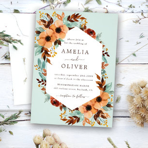 Mint Green Rustic Floral Watercolor Wedding Invitation