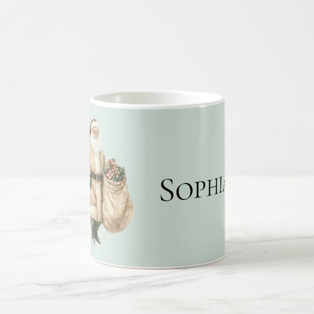 Mint Green Rustic Santa Coffee Mug (Center)