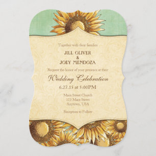 Mint Green Rustic Sunflower Wedding Invitation