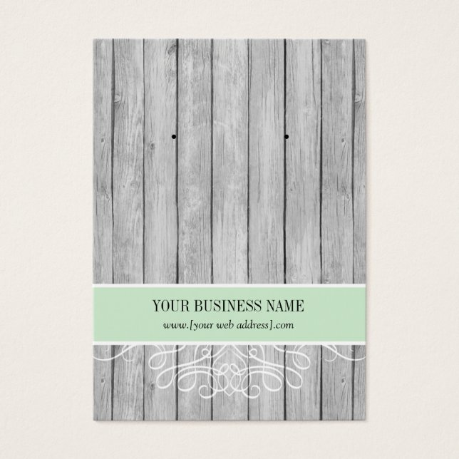 Mint Green Rustic Wood Custom Earring Card (Front)