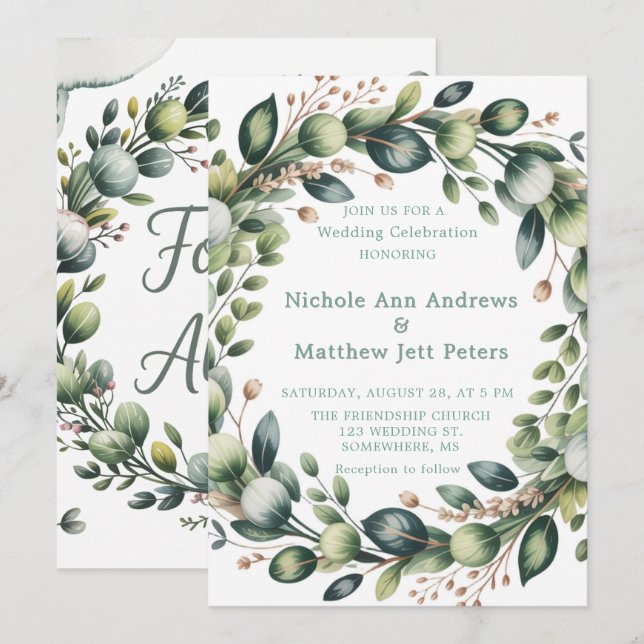 Mint Green & Sage Green Eucalyptus Wedding Invitation (Front/Back)