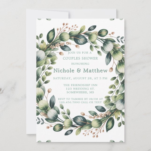 Mint Green & Sage Green Eucalyptus Wedding Shower Invitation (Front)