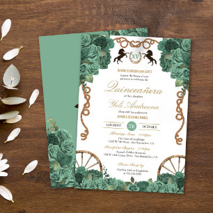 Mint Green Sage Rose Charro Western Quinceanera Invitation