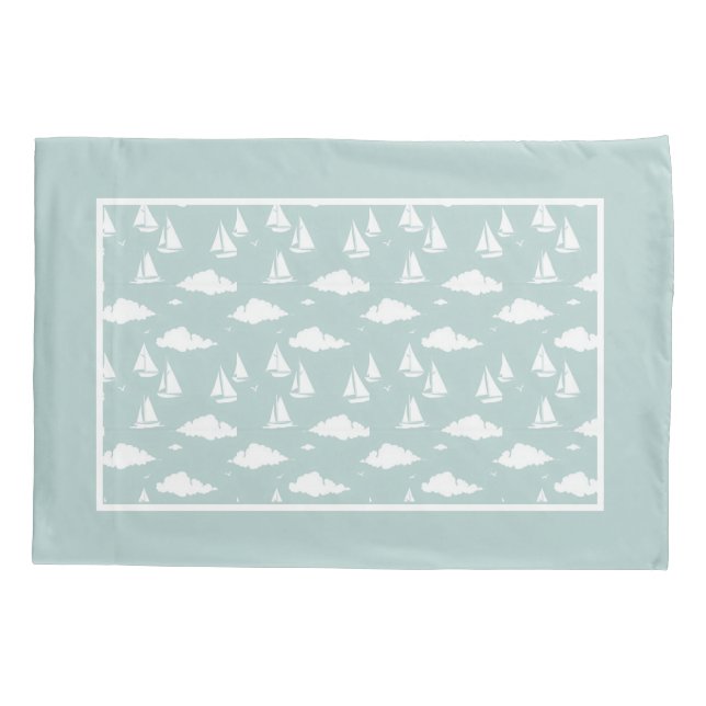 Mint Green Sailboat Pattern Pillowcase (Back)