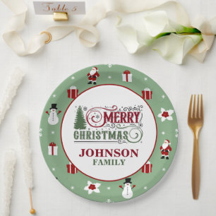 Mint Green Santa Christmas Dinner  Paper Plate