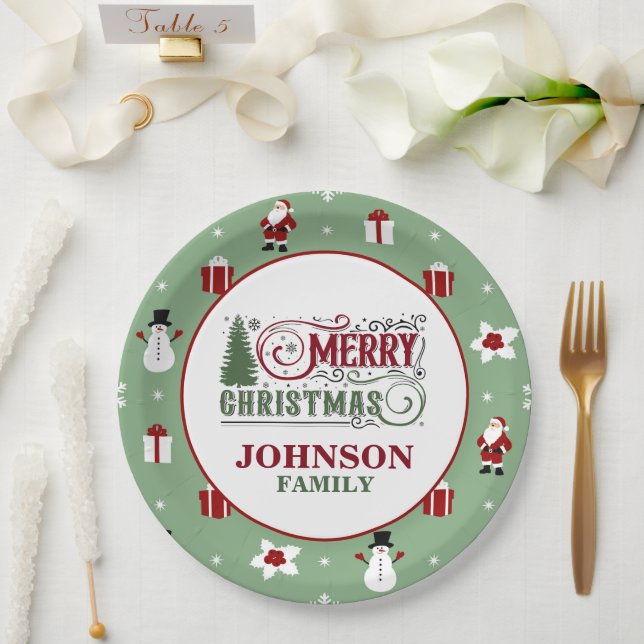 Mint Green Santa Christmas Dinner  Paper Plate (Wedding)
