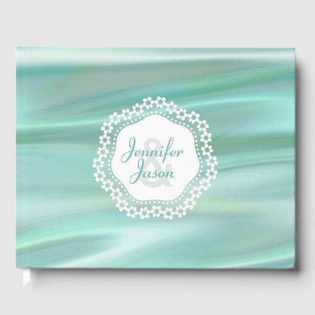 Mint Green Satin Look Wedding Guest Book (Front)