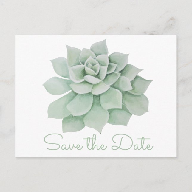 Mint Green Save The Date Succulent Cactus Wedding Announcement Postcard (Front)