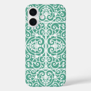 Mint green scrollwork pattern iPhone 16 case