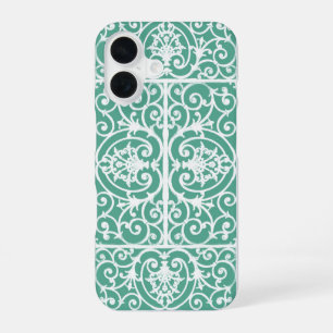 Mint green scrollwork pattern iPhone 16 case