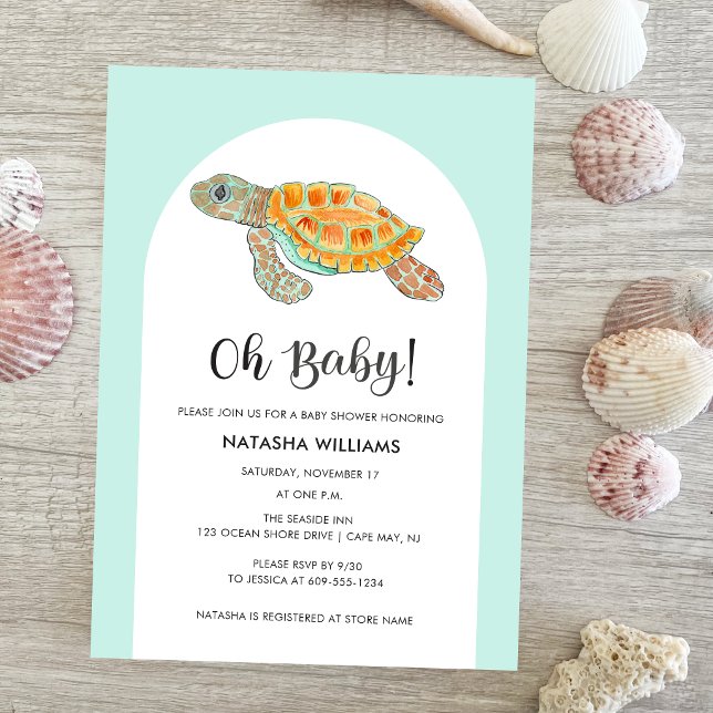 Mint Green Sea Turtle Baby Shower Invitation (Creator Uploaded)