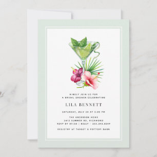 Mint Green Seafoam   Floral Cocktail Bridal Shower Invitation