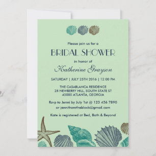 Mint Green Seashells Invitation for Summer Wedding