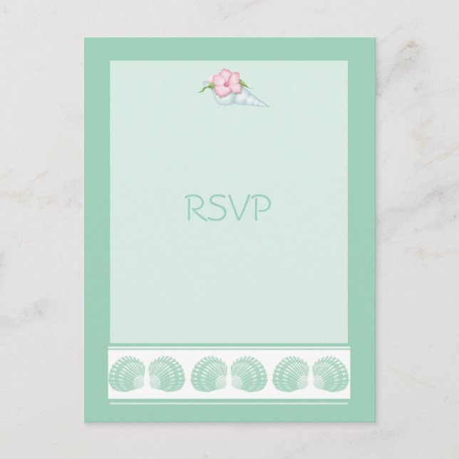 Mint Green Seashells  Wedding RSVP Card (Front)