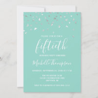 Mint Green Silver Confetti 50th Birthday Party