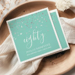 Mint Green Silver Confetti 80th Birthday Party Napkin<br><div class="desc">Celebrate their 80th birthday in style with this simple but elegant design, featuring faux silver triangular confetti sifting down on the word "eighty" in white handwriting font on a mint green background. Personalise it with the name of the honoree in white sans serif font, along with the occasion and date...</div>