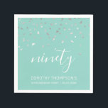 Mint Green Silver Confetti 90th Birthday Party Napkin<br><div class="desc">Help them celebrate their 90th birthday in style with this simple but elegant design, featuring faux silver triangular confetti sifting down on the word "ninety" in white handwriting font on a mint green background. Personalise it with the name of the honoree in white sans serif font, along with the occasion...</div>